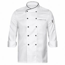 unisex Chef Restaurant Jacket Short Lg Sleeve Double-Breasted Chef Coat Men Women Canteen Hotel Kitchen Bakery Work Uniform S4FN#