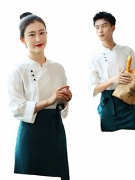 2023 New Spring Coffee Shop Work Clothes Customers Logo Made Bakery Uniforms Catering Waitr White Shirt+Apr Set Wholesales Z7Xa#