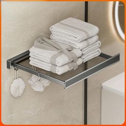 Hooks Invisible Folding Towel Rack In Bathroom No Punching Wall Mounted Toilet Storage