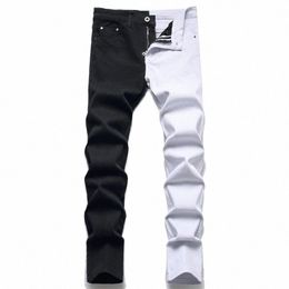 new men's male 2022 American style fi stitching two-color blue and black trend stretch jeans trousers denim pants 662J#