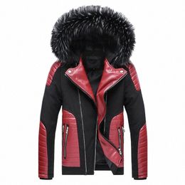 2023 Mens Leather Winter Jackets Classic Men Thick Winter Fur Hooded Collar Coats Outwear Overcoat ABZ596 g21S#