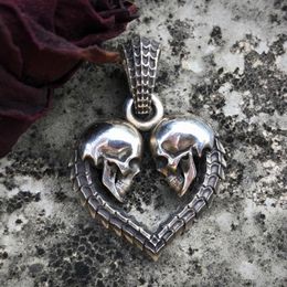 Pendant Necklaces Personality Women Men's Stainless Steel Jewellery Gothic Double Skull Heart Couple Party Biker GiftsPendant218w