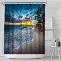Shower Curtains 3D Seascape Beach Printed Fabric Bathroom Curtain Bath Screen Waterproof Products Home Decor With Hooks