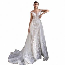 wedding Dr 2024 Short Sleeves Lacde Appliques Mermaid Bridal Dr With Detachable Train Over skirt Lace Wedding Gowns c6w8#