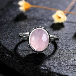 Cluster Rings Vintage Simple Oval Natural Amethyst Rose Quartz Ring 925 Silver Fine Jewelry Party Wedding Gift Wholesale Drop