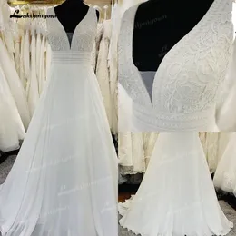 beach Lace A-Line Wedding Dr V Neck Plus Size Boho Chiff Bridal Gowns White/Ivory Wedding Gowns robe de mariage femme rde s3p3#