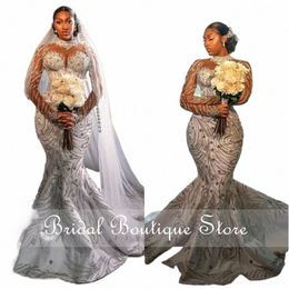 luxury Mermaid African Bridal Dres With Cape Sheer Sleeves Sparkling Bead Crystals Wedding Gowns Robe De Mariee Custom a1he#