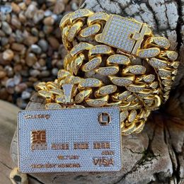 Full Iced Out Credit Card Pendant Necklace Mens Gold Silver Color Hip Hop Jewelry With Tennis Chain Charm CZ Jewelry Gifts X0707248S