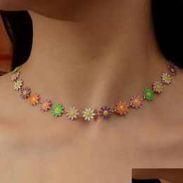 Chokers Elegant Flower Daisy Clavicle Necklace Chockers For Women Statement Bridal Wedding Party Jewellery Korean Choker Bead Pendant Bi Dh0Xk