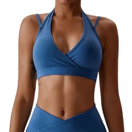 Lu Align Womens New Neck Hanging Tanks Back Bra Gathered Sports Underwear Quick Dry Running Nude Sense Fitness Yoga Bra Lemon Sports 2024