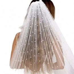 one Layer Pearls Tulle Bridal Veil Soft Beaded For Marriage Bride Cathedral Length with Comb Wedding Accories m4U5#