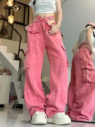 Women's Jeans Cargo Pants Women High Waisted 2024 Fall Hollow Out Pockets Wide Leg Streetwear Vintage Loose Straight Trousers