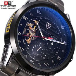 Tevise Automatic Watch Men's Watches Tourbillon Mechanical Skeleton Watch Men Self-wind Waterproof Male Clock Relogio Masculi213P