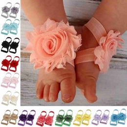 Sandals New Baby Shoes Solid Chiffon Flower Barefoot Sandals Cute Feet Accessories For Baby Girls Newborns Toddlers sandalia infantil 240329