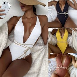 ملابس السباحة الشاطئية الجديدة v-neck تجفيف سريع واحد للسباحة بيكيني