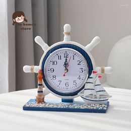 Table Clocks Desk Clock For Decor Mediterranean Desktop Wooden Decorations Sailing Helmsman Seat Art Ornaments Crafts