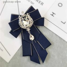 Bow Ties Fashion Large Bow Tie Necktie Crystal Tassel Ribbon Collar With Brooch Women Vintage Elegant Costume Jewellery Collar Pin Red Blue Y240329