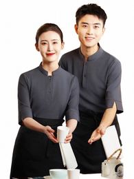 2024 Chinese Restaurant Waiter Work Clothes Hotel Barbecue Shop Staff Uniform and Apr Set Waitr Workwear Empolyee i8fk#