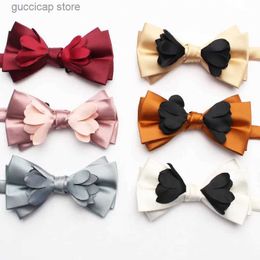 Bow Ties High quality yarn-dyed ribbon large bowtie mens suit polyester bowtie double casual bow tie Y240329