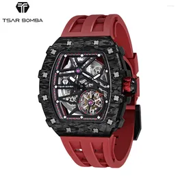 Wristwatches TSAR BOMBA Men Automatic Luxury Carbon Fiber Fashion Trend Watch Sapphire Glass Skeleton Design Clock