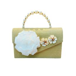 Ladies Evening Bag Versatile Dress Dinner Handbag Flower Shining One Shoulder Crossbody Chain Bag Women's