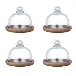 Baking Moulds Multifunctional Mini Dessert Serving Stand Acacia Cake Dish With Dome Lid Platter Plate For Home Els(4Pcs)