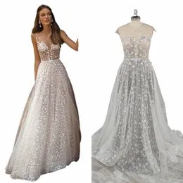 13124# Real Photos Elegant Sleevel Illusi Back Beading Lace Sequined Frs A-line Wedding Dr 2024 Bride Gown For Women V9DJ#