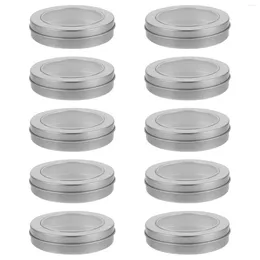 Storage Bottles Metal Tin Jar 10Pcs Round Container Candy Cookie Holder Clear Lid Refillable Mini Item Containers Jewellery Sundries Organiser