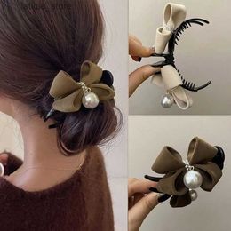 Hair Clips Fashion New Bow Pearl Hairpins For Women Korean Elegant Girls Shark Clip Back Head Hair Clip Hair Accessories Jewellery Gifts Y240329