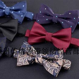 Bow Ties Trendy style high-quality polyester yarn mens formal suit British fashion Korean style double-layer bow tie Y240329