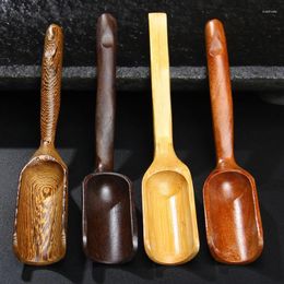 Tea Scoops Chinese Wooden Bamboo Teaspoon Delicate Spoon Carved Design Natural Scoop Portable Accessories Retro Style