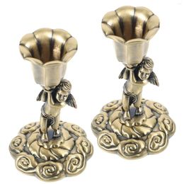 Candle Holders 2 Pcs Dining Table Decor Stick Holder Fireplace Christmas Household Zinc Alloy Reusable Candlestick Stand For Desktop