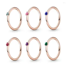 Cluster Rings Colourful Gemstone PAN Thin Sterling Silver Ring For Women Wedding Engagement Promise Gift Rose Gold Plated 925 Jewellery