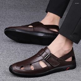Sandals Genuine Leather Mens Casual Shoes Outdoor Breathable For Men Hollow Out Male Beach Roman Cool Summer Flats