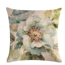 Cushion Decorative Pillow Linen Blue Red Flowers Sofa Decorative Cushion Cover Pillowcase 45x45 Throw Home Decor Pillowcover314r