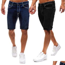 Jeans masculinos novos homens cor pura slim fit tamanho europeu estilo casual denim moda joelho comprimento entrega vestuário roupas dh5lc