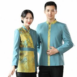 chinese Restaurant Waiter Uniform Lg Sleeve Hotel Food Service Kitchen Waitr Uniform Man Cafe Staff Overalls Waiter Uniform K6Nw#