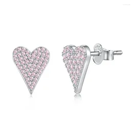 Stud Earrings S925 Silver Heart Women Full Pink Diamond Female Shiny 5A Zircon Luxury Jewellery Gift For Lady Party Banquet