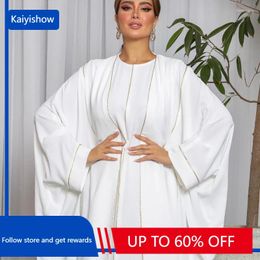 Ethnic Clothing Muslim Sets Autumn Elegant Women Long Sleeve O-neck White Abaya Fashion Dresses Abayas For Dubai