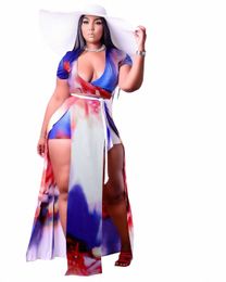 2xl-5xl Plus Size Skirt two piece set fi club printing split bandage short top and skirt outfit Wholesale Dropship q6NY#