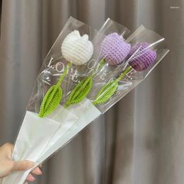 Decorative Flowers Crochet Tulip Flower Handwoven Table Ornaments Supplies For Bedroom Bathroom Room Decoration