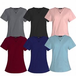 beauty Sal Clinic Nurse Uniform Women Scrubs Tops Pullover Short Sleeve Working Blouse Nurse Blouse Nursing Uniformes XS-XXL y6K7#