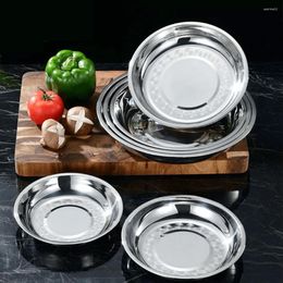 Dinnerware Sets 8 Pcs Stainless Steel Disc Camping Plates Barbecue Trays Baking Pan Tableware Grill Round Dinner Kitchen Gadget Pans