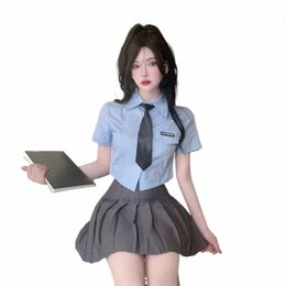 2024 girl school uniform set daily jk uniform blouse+ bow+high waist pleated skirt set korean sweet and spicy girl streetwear H8ch#