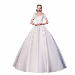 vestido De Noiva 2023 Short Sleeve Classic Satin Lace Up Wedding Ball Gown Luxury Wedding Dres Robe De Mariee j93A#