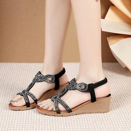 Sandals Women / Wide Bohemian Rhinestone Thick Sole Wedge Dressy Shoes Womens