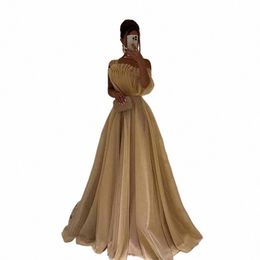 sodigne Champagne Taffeta Prom Dres Off The Shoulder A Line Pleats Saudi Arabia Formal Evening Gown Women Special Party Dr S2ME#