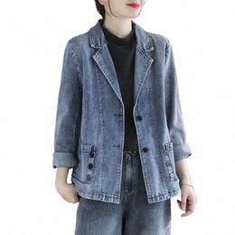 spring Autumn Vintage Suit Women Jeans Jacket 2024 New Casual Tops Loose Short Denim Suit Outwear Female Cowboy Basic Coats w3pM#