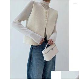 Womens Vests Autumn Gold Bean Button Knitted Cardigans Women Round Neck Sleeveless Straight Tops Drop Delivery Apparel Clothing Outerw Otbrg