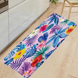 Bath Mats Colourful Palm Leaves Kitchen Art Plants Leaf Flannel Anti-slip Home Decor Floor Rugs Long Carpet Doormats Washable